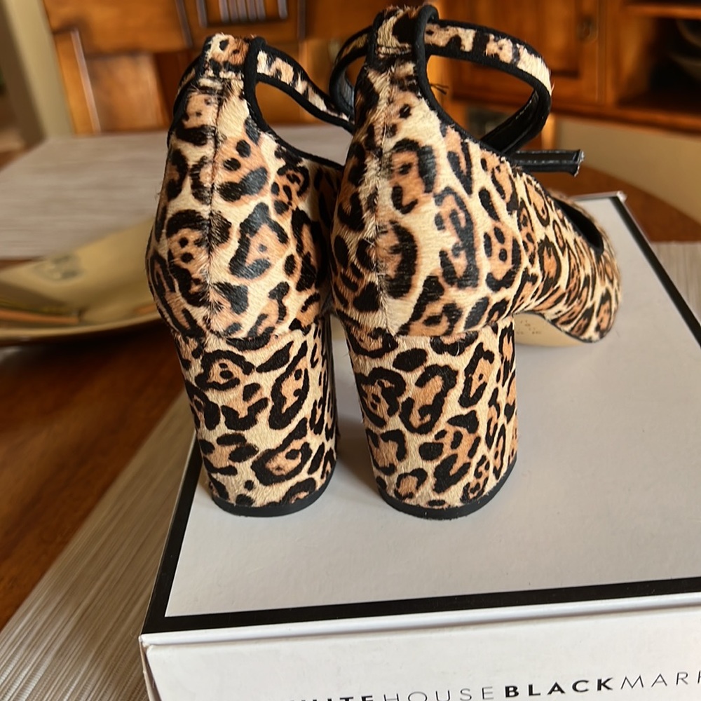 White House Black Market Leopard heels with ankle strap. - Picture 3 of 6